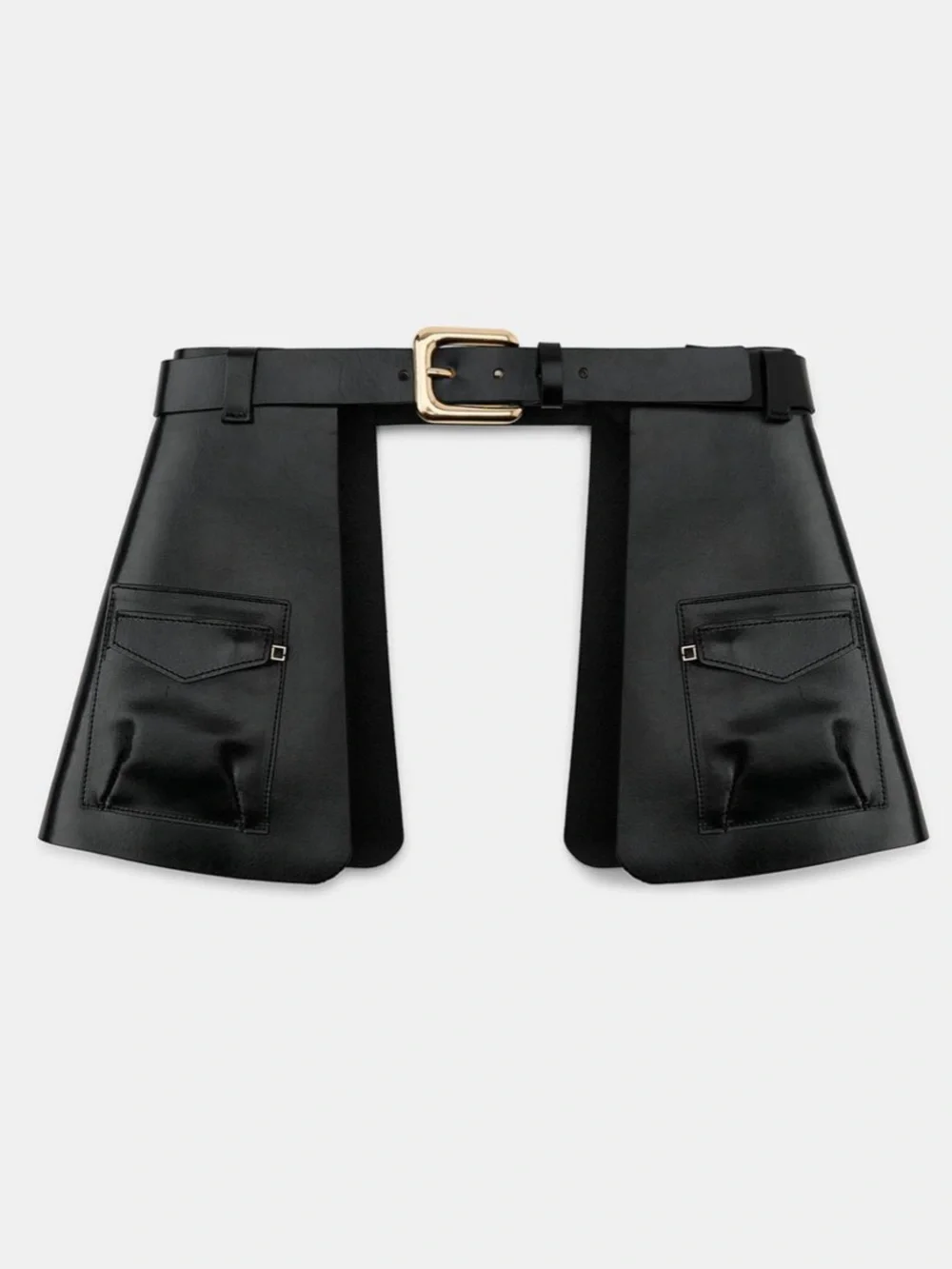 ZARA 100% Black Leather Skirt Belt with Side Pockets